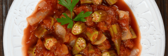 okra stewed with tomatoes, onions, jalapenos