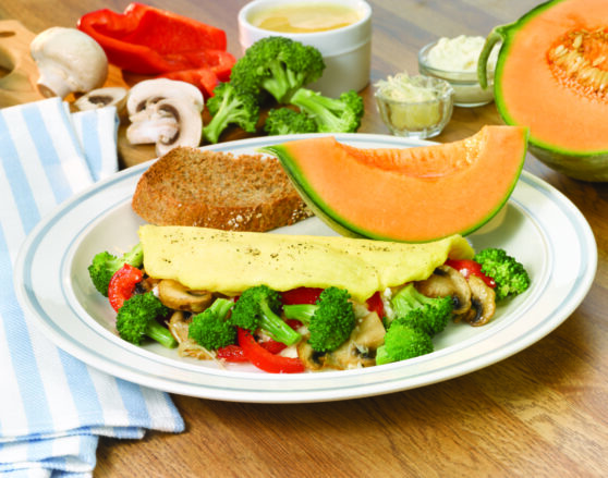 omelet stuffed with broccoli, mushrooms and peppers