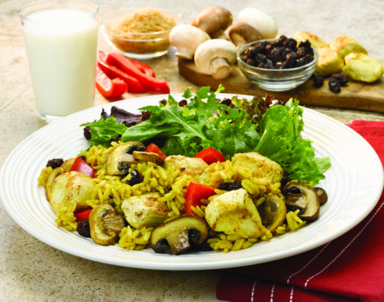 curried chicken and rice with mushrooms and raisins