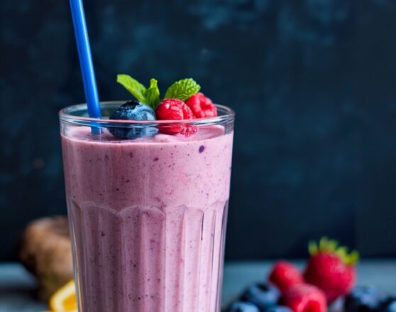 Berry,Smoothie,In,A,Tall,Glass,On,Dark,Background