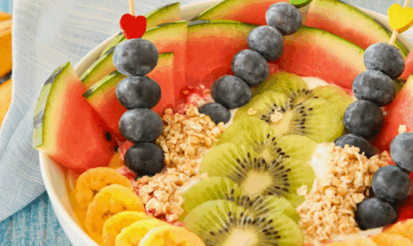 oats banana kiwi watermelon blueberries