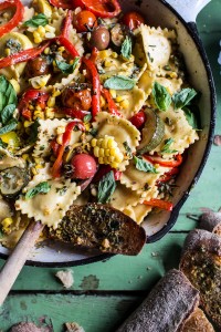 Garden-Veggie-and-Ravioli-Skillet-with-Pistachio-Herb-Butter-1