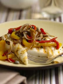 CIA Recipes: Grilled Halibut with Roasted Red and Yellow Pepper Salad