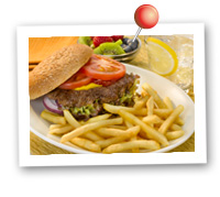 Click to view larger image of Burger & Shoestring Fries : Fill Half Your Plate with Fruits & Veggies : Fruits And Veggies More Matters.org