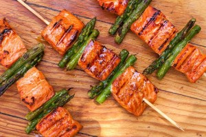 grilled salmon and asparagus kebabs