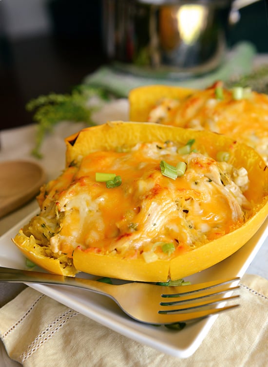 Insider's Viewpoint: A New Way to Use Spaghetti Squash! Green Chili Chicken Enchiladas