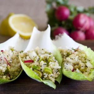 quinoa salad in endive cups