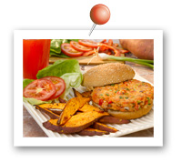 Click to view larger image of Salmon Burgers & Sweet Potato Fries : Fill Half Your Plate with Fruits & Veggies : Fruits And Veggies More Matters.org