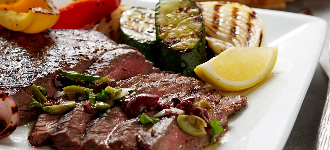 Grilled Flank Steak with Lemon Olive Vinaigrette - Have A Plant