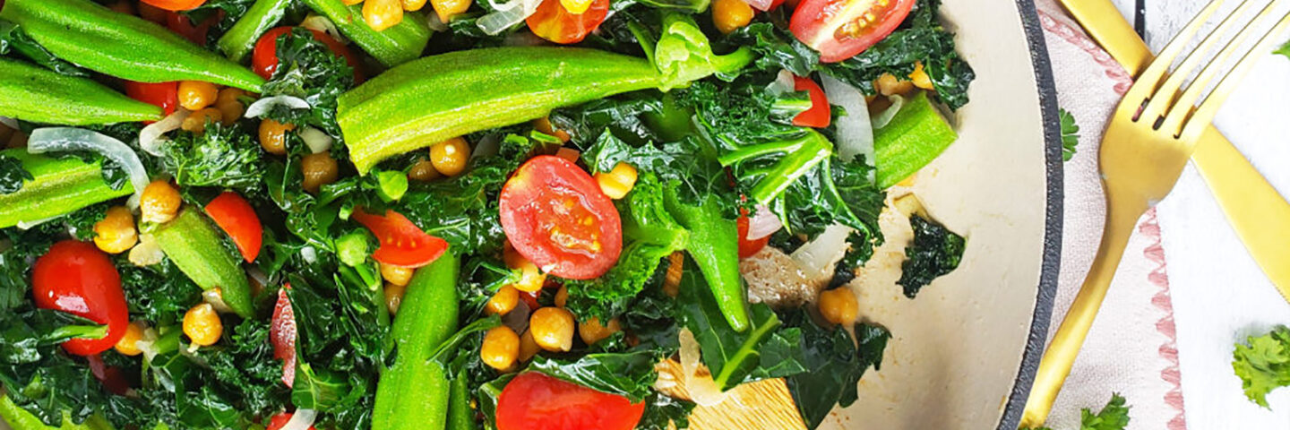 Sautéed Kale With Chickpeas, Okra & Tomatoes Recipe - Have A Plant