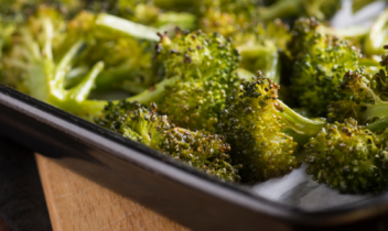 roasted broccoli on a baking sheet pan