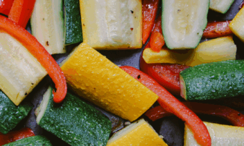 zucchini, yellow squash, red bell pepper roasted on sheet pan