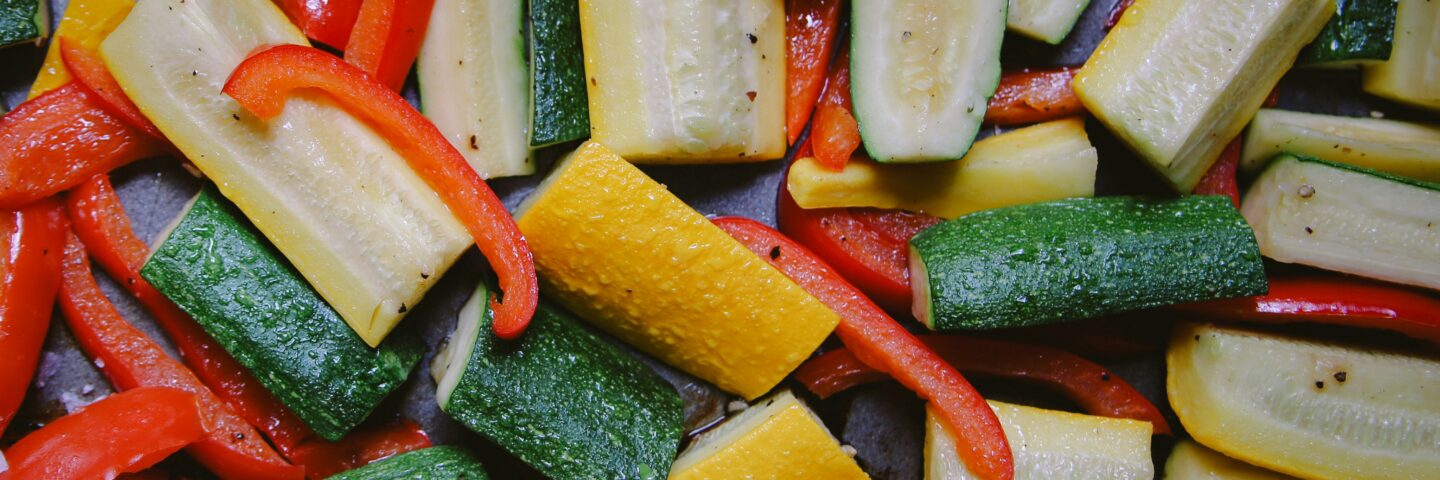 zucchini, yellow squash, bell pepper on sheet pan