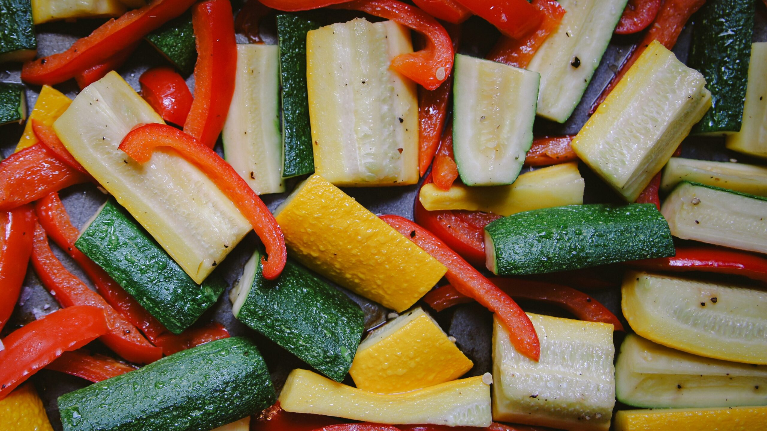 zucchini, yellow squash, bell pepper on sheet pan