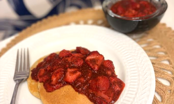 snazzy strawberry sauce_DDPG-edited strawberry chia sauce over pancakes