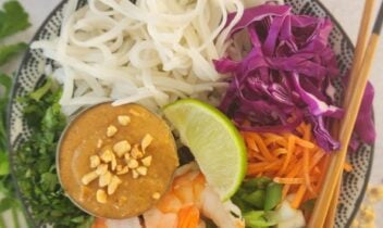 shrimp noodle bowl with peanut sauce