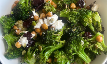 roasted broccoli salad-edit roasted broccoli, chickpeas, goat cheese, dried cherries