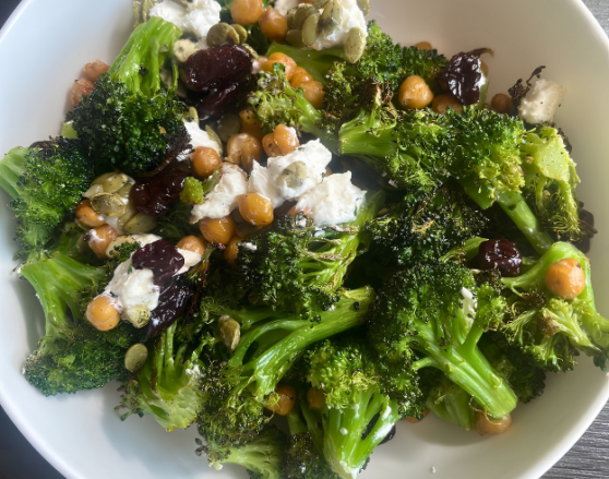 roasted broccoli, chickpeas, goat cheese, dried cherries